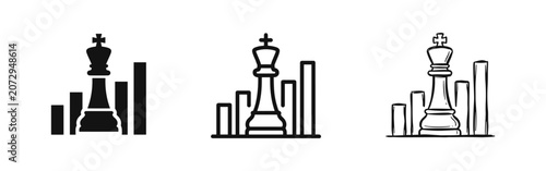 Εκτύπωση καμβά Chess King and Strategic Growth Icons Set in Three Styles