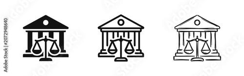 Tableau sur toile Law court building and scales of justice icons, legal concept vector illustratio