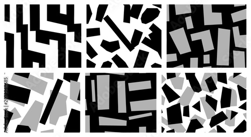 Abstract geometric mosaic pattern, black, white and grey shapes