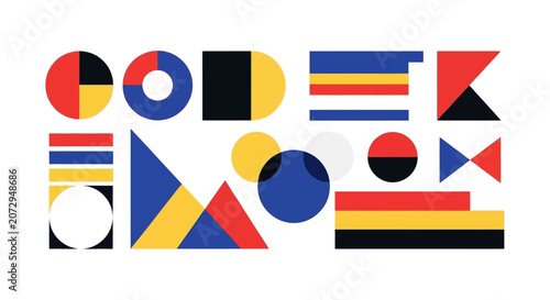 Geometric Collage: Abstract Shapes, Primary Colors, Modern Art
