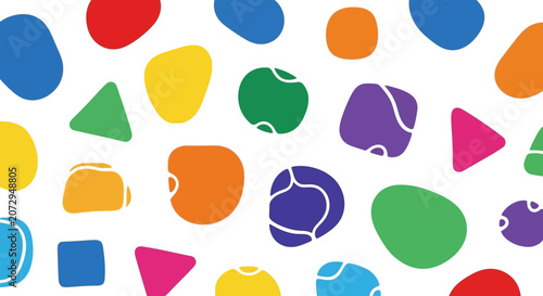 Colorful abstract shapes on white background, playful pattern
