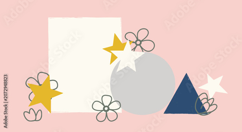 Creative Geometric Shapes and Flowers on Pastel Background