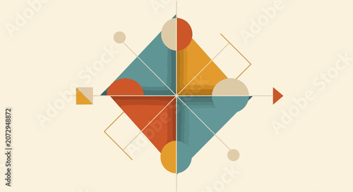 Geometric Abstract Shapes and Lines on Cream Background