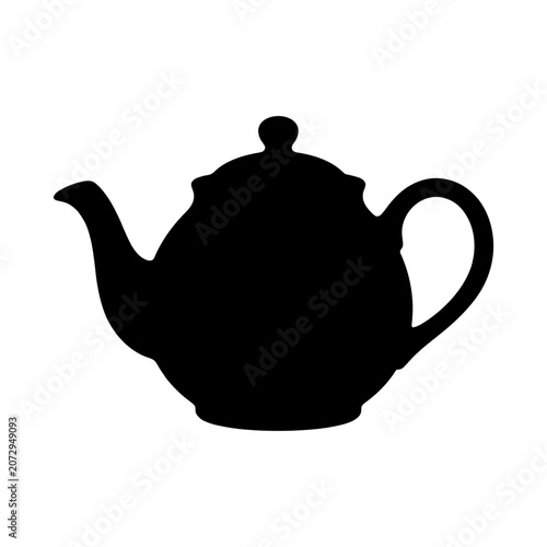 Black teapot, tea pot, kitchen icon, cooking symbol, flat design isolated on White Background silhouette