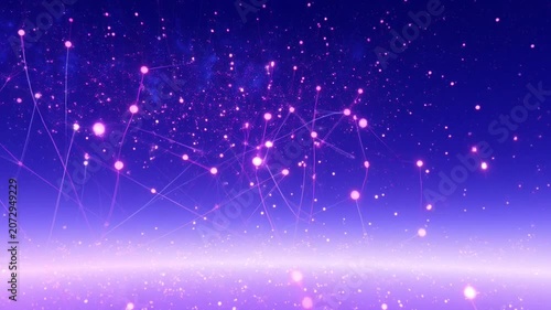 Abstract digital network connection background, with glowing purple, particles and data lines