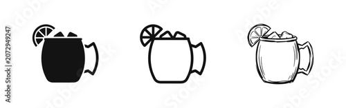 Photography Moscow Mule Cocktail Icon Set with Lime and Ice