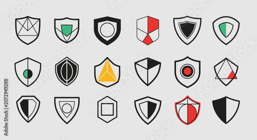 Geometric Shield Icons Set - Minimalist Design Collection for Security