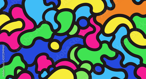 Abstract Colorful Organic Shapes Background with Black Outline