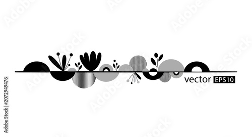 Abstract Geometric Floral Border Design - Simple Black and White