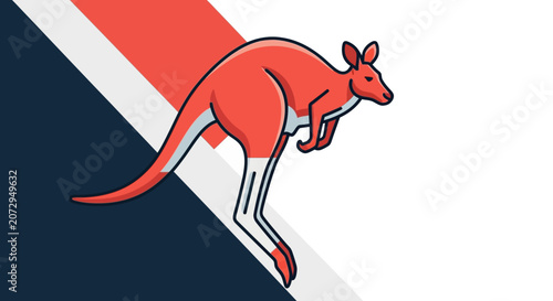 Jumping Kangaroo Graphic with Diagonal Stripes and White Background