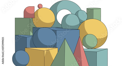 Geometric Shapes Stacked Abstract Design - 3D Illustration