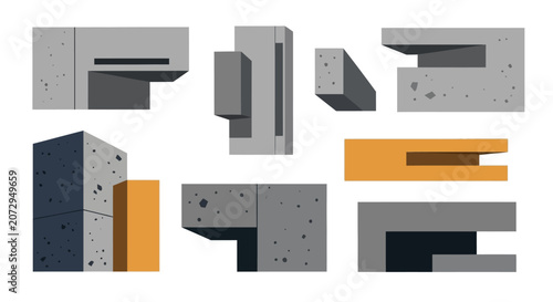 Modern Concrete Architectural Elements with Orange Accents