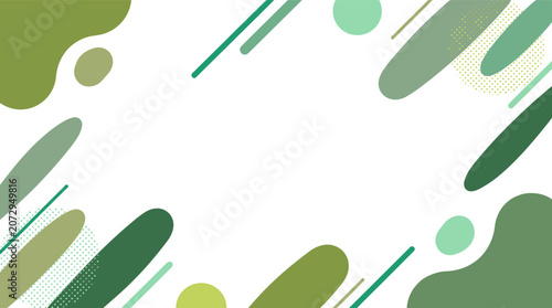 Abstract green geometric vector background with organic shapes, dotted accents, diagonal lines and clean white copy space