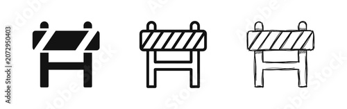 Valokuva Roadblock Barrier Icon Set: Solid, Outline, and Sketch Styles