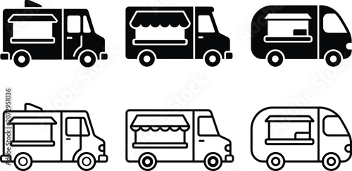 food truck icon collection with vector silhouettes for street vending and catering