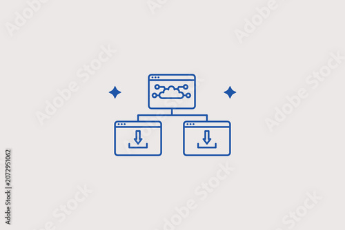 Fotografie Cloud infrastructure layout connecting two downloadable panels line icon for web developer