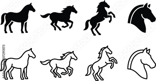 animal horse silhouette icon collection in vector style for design and branding concepts