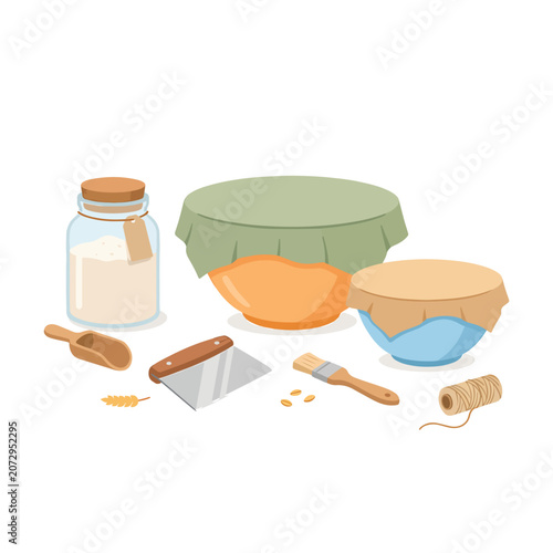 Cheese making tools and ingredients.