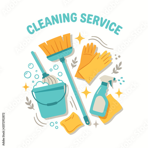 Cleaning service logo with tools.
