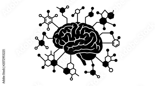 Photos Brain, molecular structure, neuroscience, biology, chemistry, vector illustratio