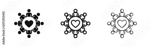 Photos Community Unity and Teamwork Icon Set, People Around Heart