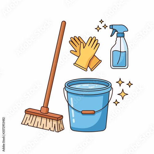 Cleaning supplies and tools on white 1.
