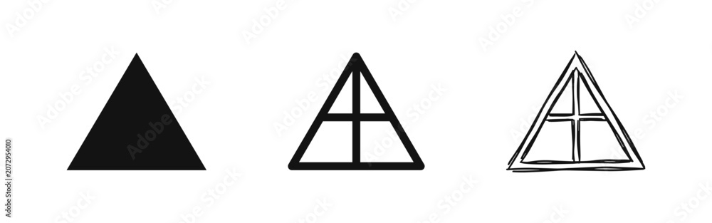 Fototapeta premium Geometric Triangle Icon Set: A-frame Structure and Roof Truss Symbols for Construction and Architecture