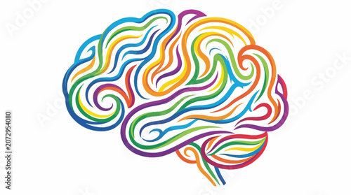 Foto Colorful brain, rainbow illustration, vector icon, creative symbol isolated on W