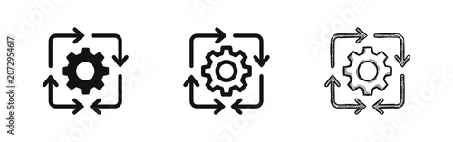 Obraz na plátně Workflow process icon set, cogwheel with rotating arrows, management symbol