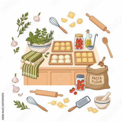 Baking Ingredients and Kitchen Utensils Display 2.