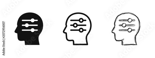 Obraz na płótnie Human profile with slider controls icon, mental health, cognitive balance, minds