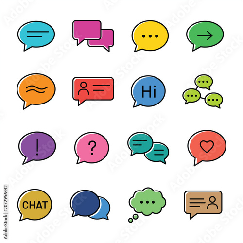 Set of Colorful Speech Bubble Icons for Chat, Communication, and Social Media Messaging Platforms
