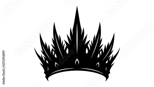 Photos Regal Crown Emblem: A striking black silhouette of a majestic crown, symbolizing royalty, power, and authority, set against a clean background