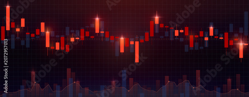 Stock market graph. Vector illustration of a digital financial chart with line and bar graphs, glowing data points. Financial infographic dashboard for crypto trading, analytics, and business reports