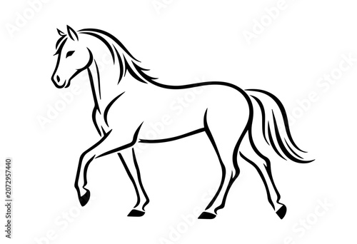 Elegant Running Horse Outline Vector Illustration Dynamic Equine SVG Design