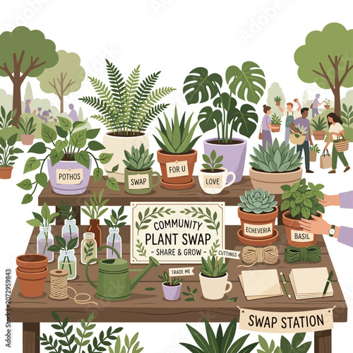 Принти на полотні Community plant swap station event outdoors.