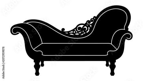 Konstfotografi Elegant Chaise Lounge Silhouette: A sophisticated black silhouette of an ornate chaise lounge, showcasing its graceful curves and decorative details