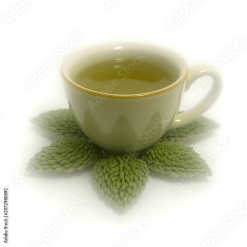 Hot Cup of Tea with Fresh Mint Leaves on White Background, Professional Food and Drink Photography
