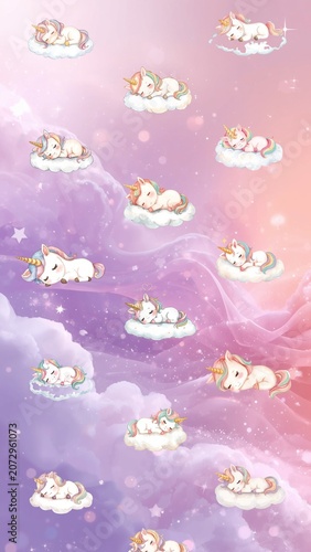 Dreamy Unicorns Sleeping on Clouds Wallpaper for a Whimsical and Magical Aesthetic