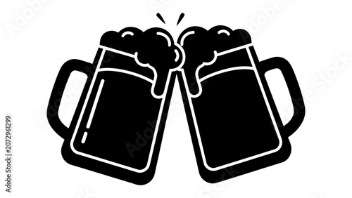 Tableau sur toile Cheers to Friendship: Two frothy mugs of beer clink together in a toast, symbolizing camaraderie and shared moments of celebration