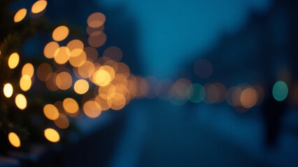 Illumination and decoration concept iteration christmas garland bokeh lights over dark blue background ar beautiful