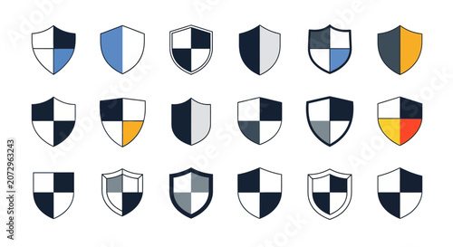 Shield Icons Set: Security, Protection, Emblem, Badge, Logo Design