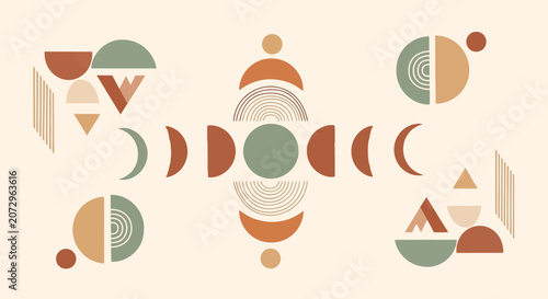 Boho Abstract Moon Phases and Geometric Shapes Minimalist Art