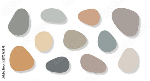 Organic Shapes, Pastel Stones, Neutral Colors, Minimalist Design Elements