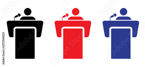 Public Speaking Icon Set – Podium Presenter, Business Conference & Speech Symbols