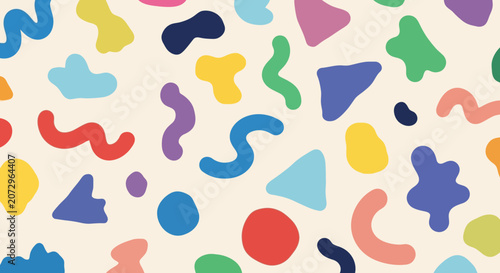 Colorful Abstract Shapes Seamless Pattern - Retro Memphis Style Background