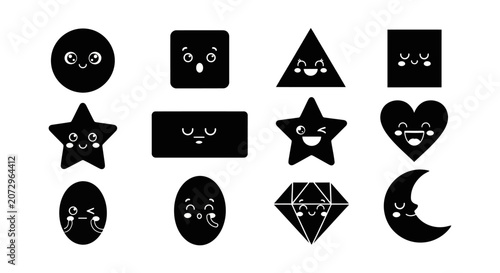 Cute Kawaii Geometric Shapes with Faces