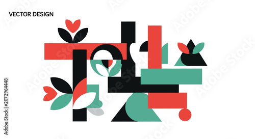 Geometric Abstract Floral Vector Design, Minimalist Style