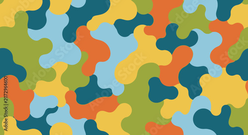 Vibrant Organic Camouflage Pattern: Colorful Blob Shapes Seamless Background