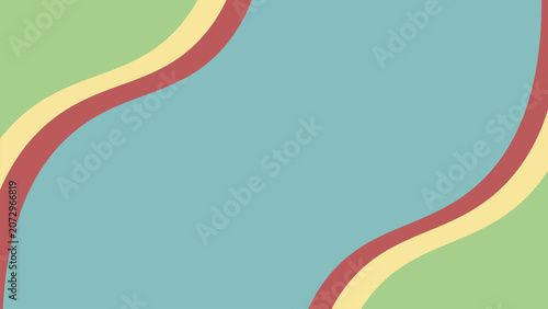 Schilderij op canvas Abstract blue diagonal wave with red and yellow accents on green background mode